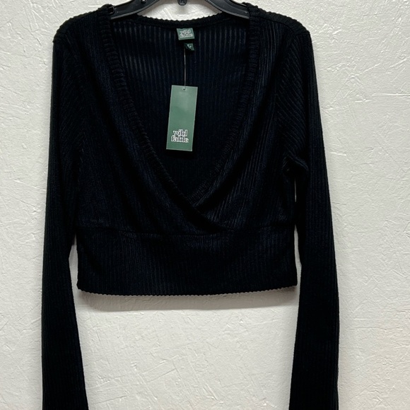 WILD Fable Cropped Rib Knit Long Sleeve V-Neck Top - Picture 3 of 7